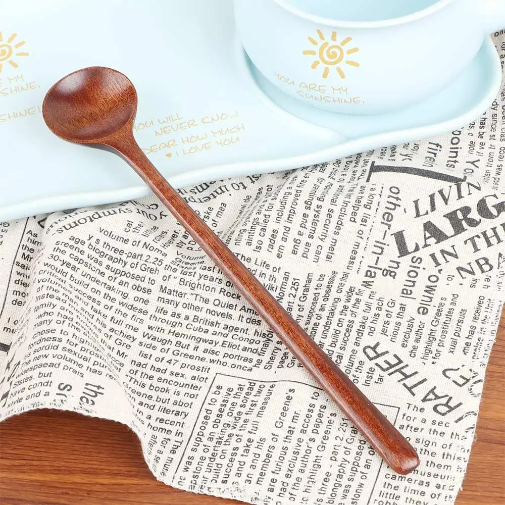 Mixing 10.9 Inches Long Handle Tableware Wooden Natural Wood Soup Spoon Spoons Kitchen Utensil Cooking Supplies