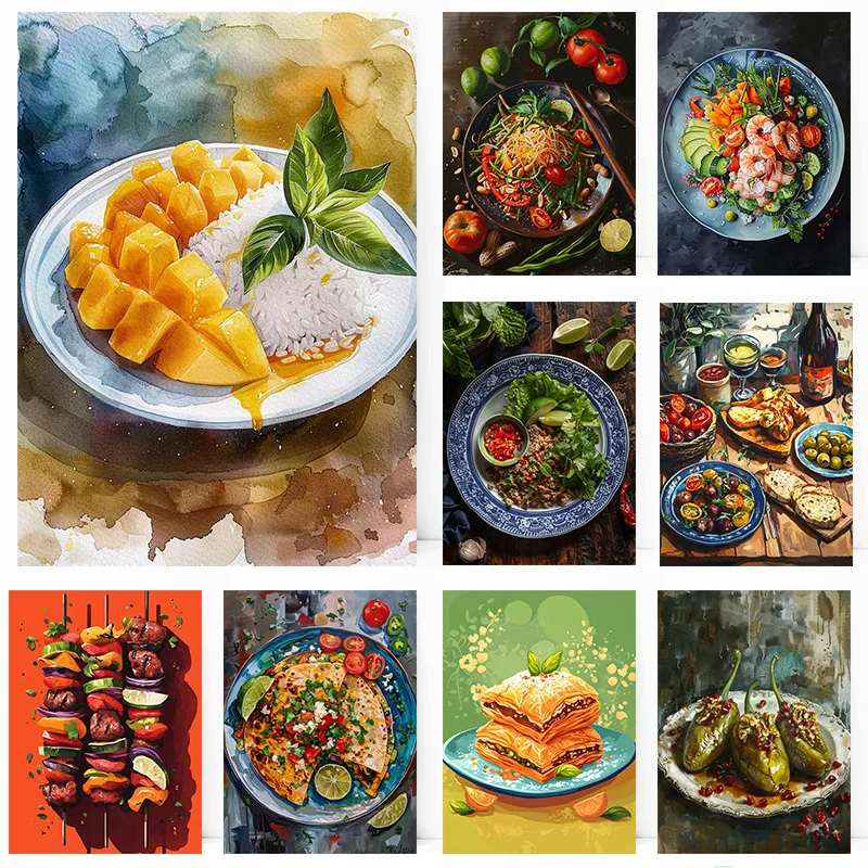 1 Stück rahmenloses Leinwandgemälde, mexikanisches Quesadilla-Baklava-Dessert, thailändische Mango, klebriger Reis, Poster, Druck, Wandkunst, Bilder auf Leinwand
