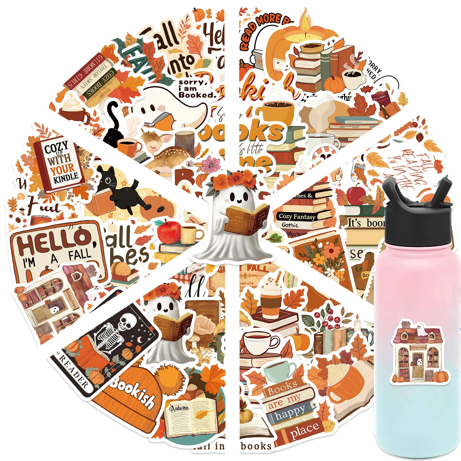 50Pcs Bookish 가을 스티커 물 노트북 스케이트 보드 컴퓨터 수하물 데칼에 대 한 동기 부여 스크랩북 스티커