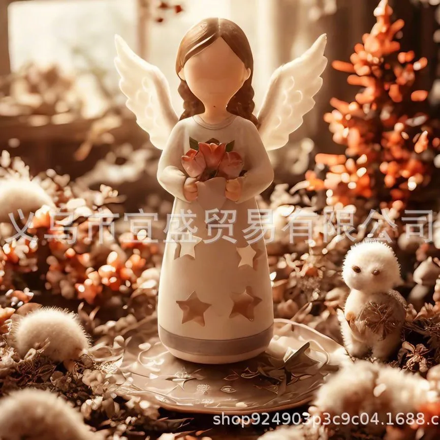 

Angel Bouquet Candle Holder - Resin Art Decor with Star Light Design, Twinkle Light Ornament for Home Decoration