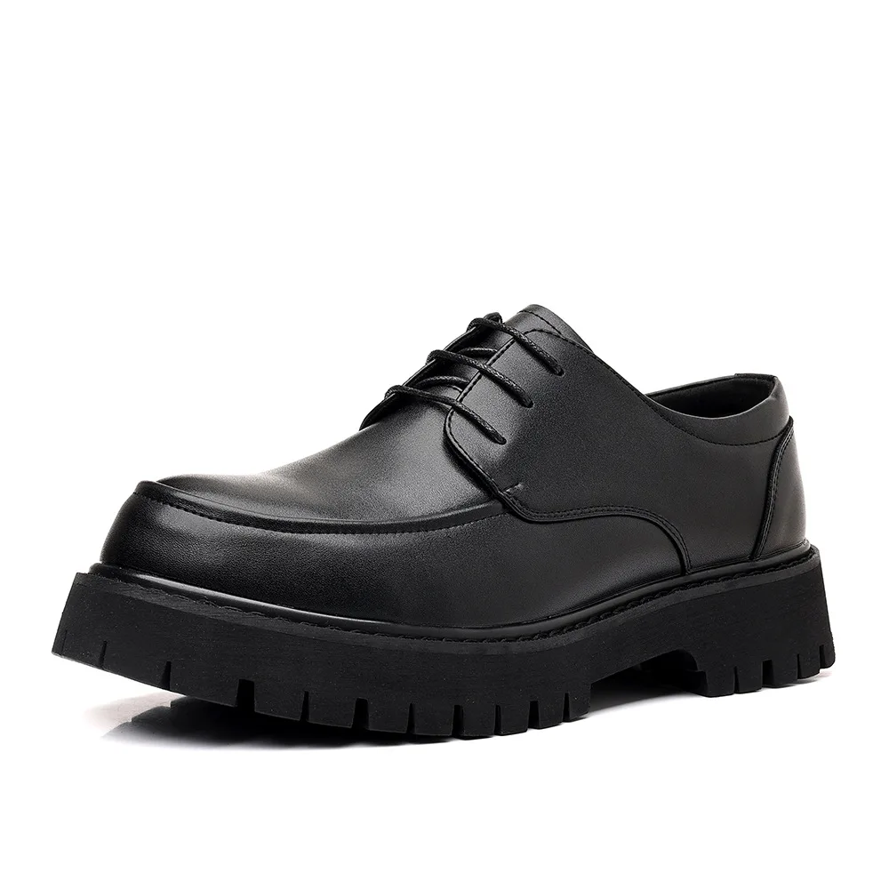 

British-style Men's Business Shoes Low Top Lace-up Fashion Casual Platform Shoes Male Spring Autumn Black New Leather Shoe Man