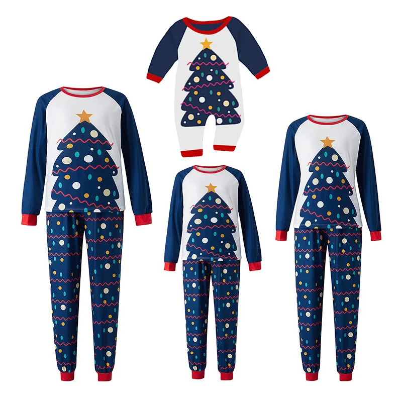 Xmas Festive Family Pajamas Set with Reindeer Print Cozy Matching Crew Neck Sleepwear for Christmas Celebrations