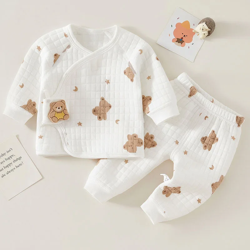 

MILANCEL новый осенний комплект одежды для младенцев, От 0 до 6 месяцев, пижамный костюм с милым мультяшным медведем для маленьких девочек, корейская свободная детская теплая домашняя одежда