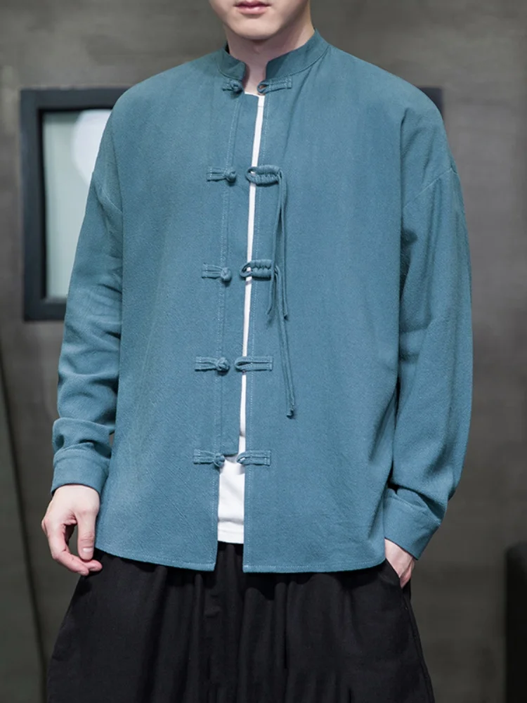 

Мужская рубашка Linseed с длинным рукавом, весна-осень, хлопок и лен, ретро-стиль, на пуговицах, в китайском стиле, молодежная мода, не требует глажки