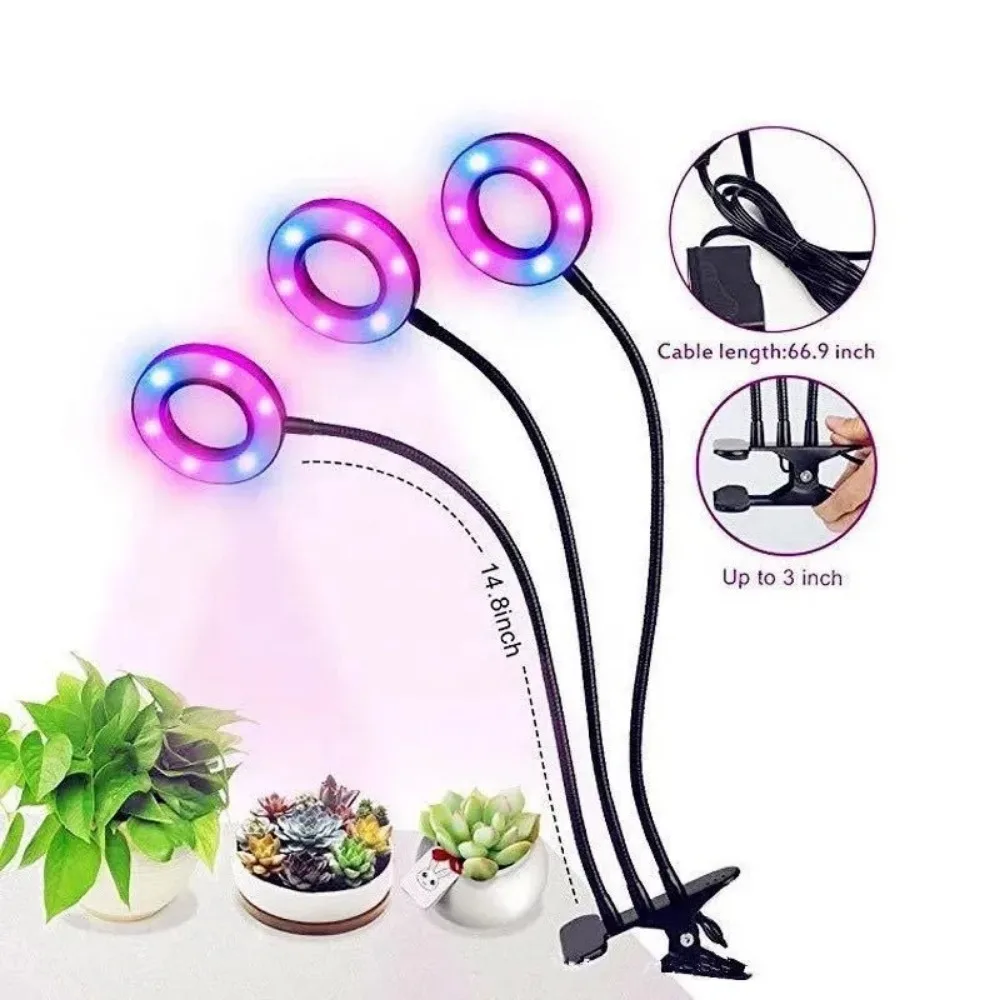 Grow Light LED Gooseneck Plant Growth Lamp,Full Spectrum Dimmable Grow Light Clip-on Desk For Indoor Plants,Timer 3 9 12 hrs