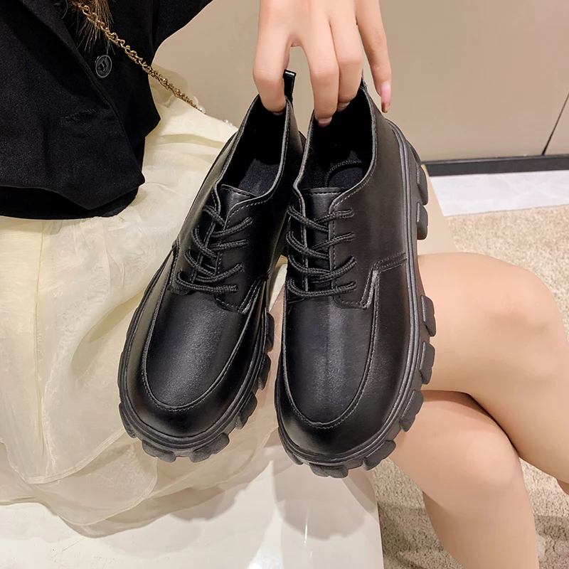 Women\'s shoes 2023 spring and autumn British style punk platform shoes slip-on loafers fashion small leather shoes women