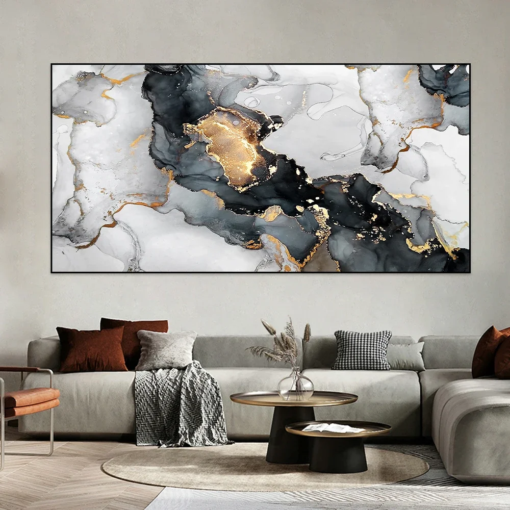 Black Gold Abstract Wall Art Canvas Paintings Prints Nordic Modern Artwork Poster Pictures Home Decor Cuadros Para Salon