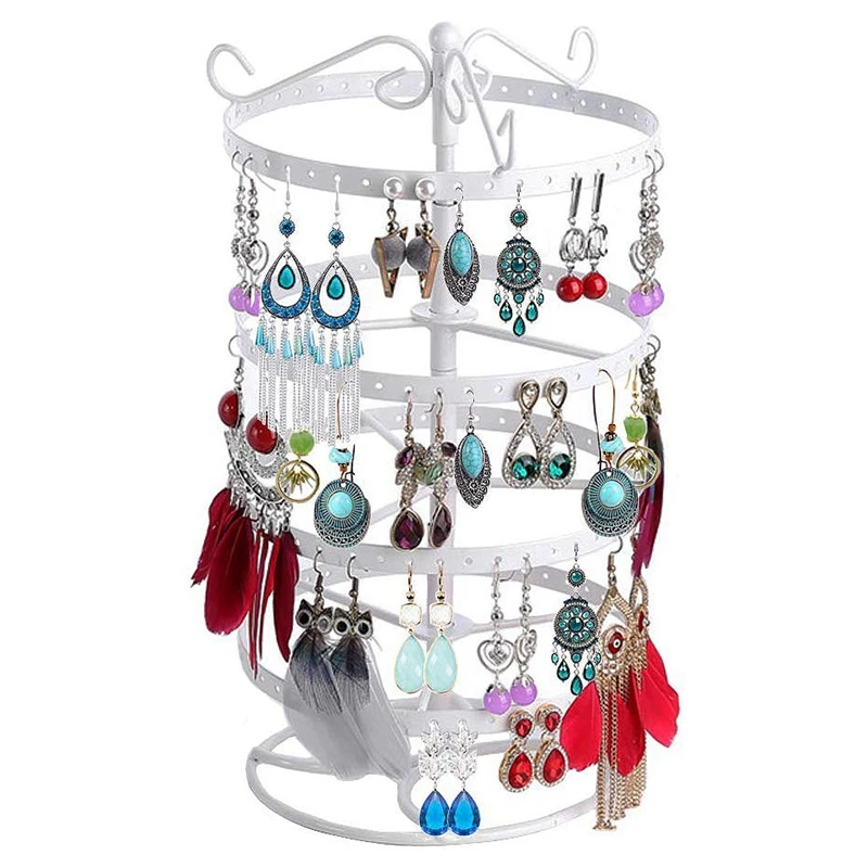 4 Tiers Metal Rotating Earring Organizer Hanger, 168 Holes Exquisite Jewelry Display Stand Necklace Rack Holder