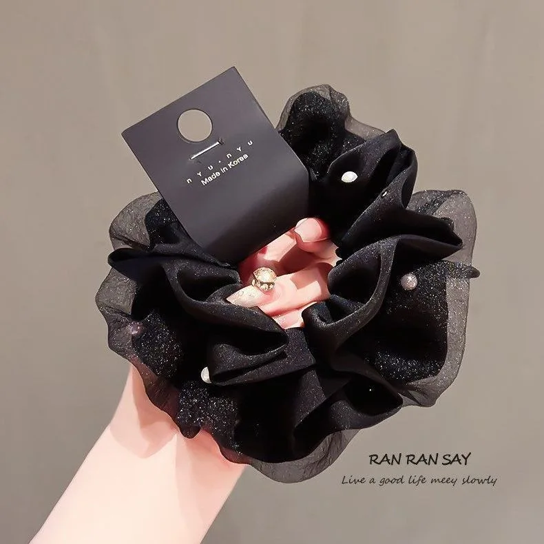 Elegantes, hochwertiges Chiffon-Haargummi mit Print für Damen, Haarband, Haarring, modisches Haaraccessoire. – Detail 8