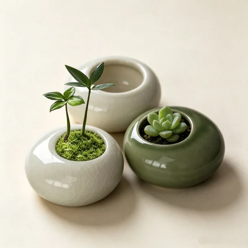 Mini Ice Crack Glazed Plant Pot Creative Succulent Plant Pot Bonsai Vase Desktop Ornaments Home Decor