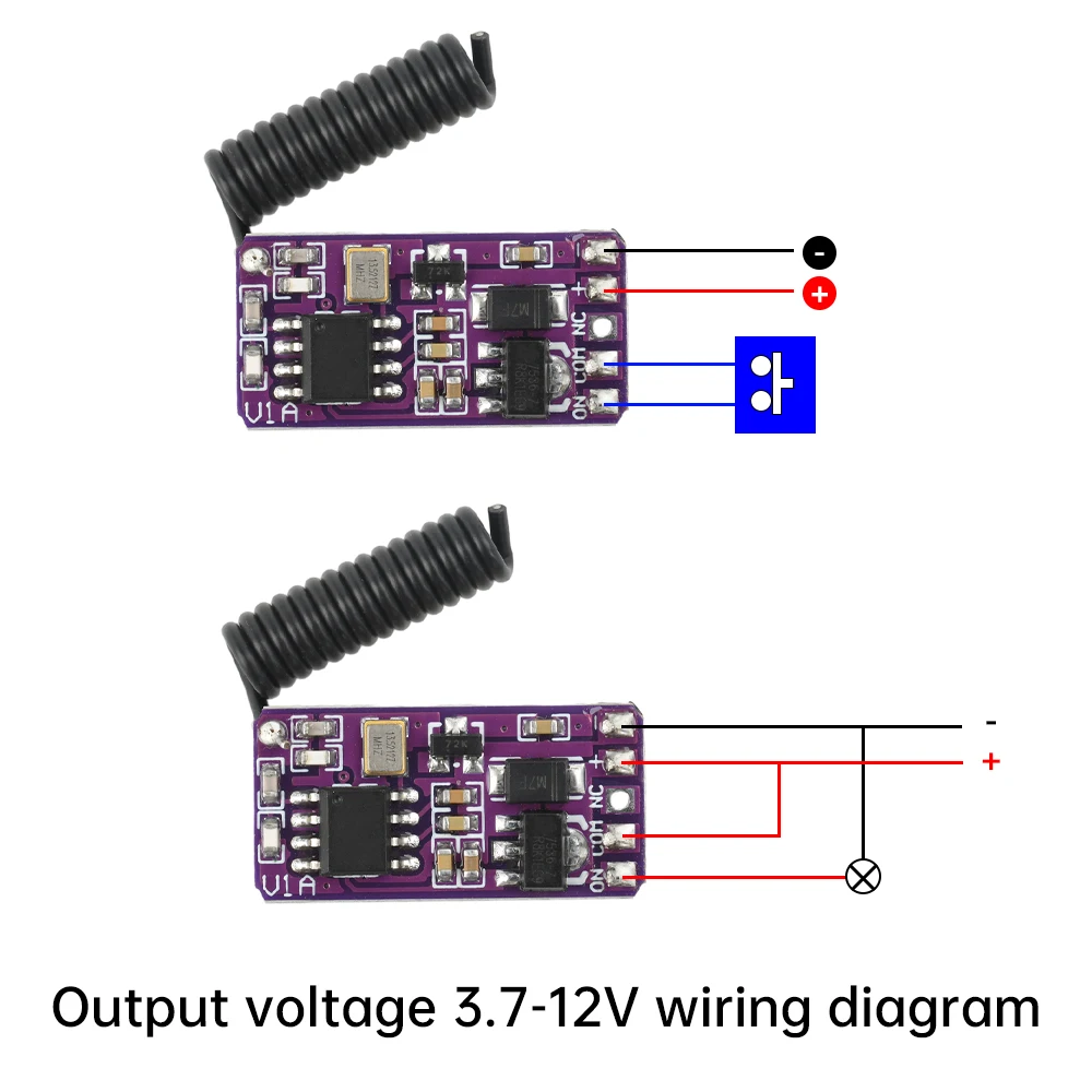 DC 3.7-12V RF 433MHZ Jogging/Interlocking/Self locking/Delay 10-300 Second Relay Wireless Remote Control Switch Module 0.5mA