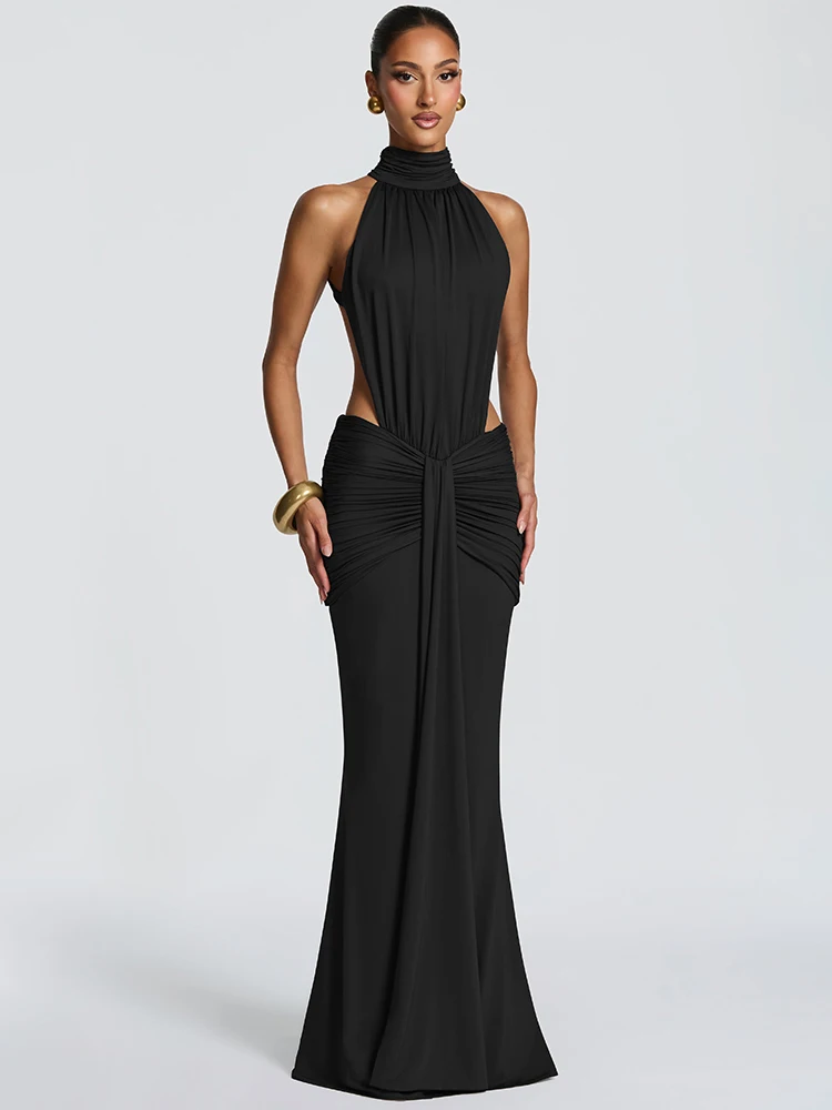 Mozision Coltrui Backless Sexy Maxi-jurk Damesjurk Elegante off-shoulder mouwloze ruches bodycon club party lange jurk - afbeelding 1