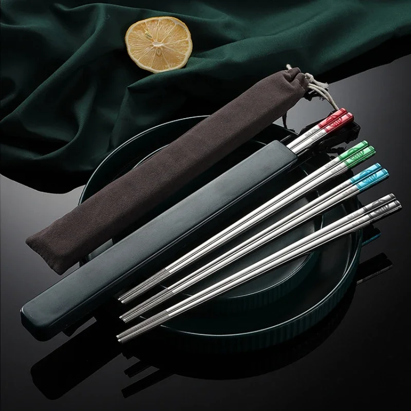 

316L Stainless Steel Chinese Metal Chopsticks Household High Temperature Sterilizable Non-slip Chopsticks Kitchen Accessories