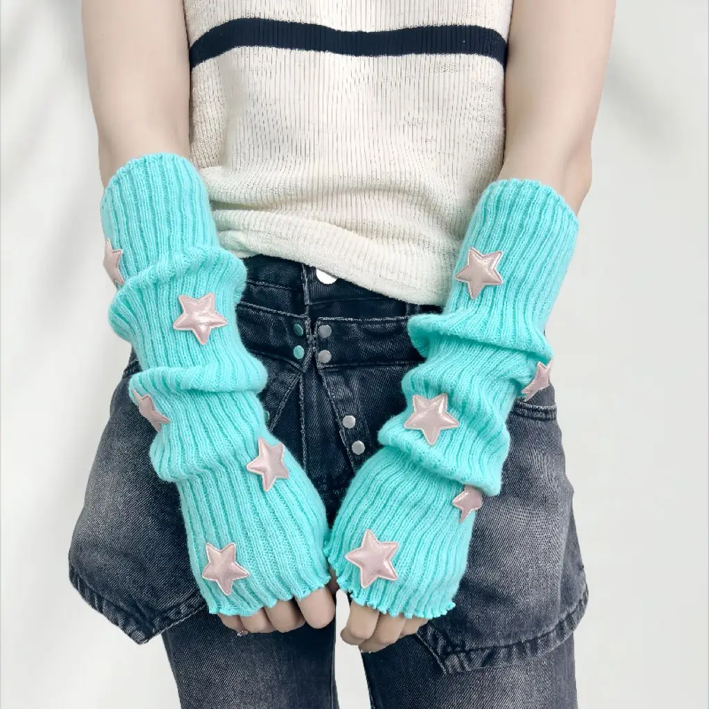 Sweet Girl Long Arm sleeves Elastic Decor Knitting Fingerless Gloves for Cosplay Party Music Festival