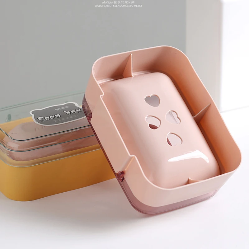 Bathroom Soap Dish with Transparent Lid Portable Travel Soap Box Household Clamshell Soap Box Soap Drain Container Holder