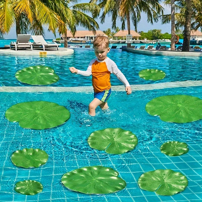 8 Pieces EVA Material Artificial Water Lily Pads - Realistic Floating Lily Pads for Pond, Koi Fish Pond, Patio and Aquarium Deco