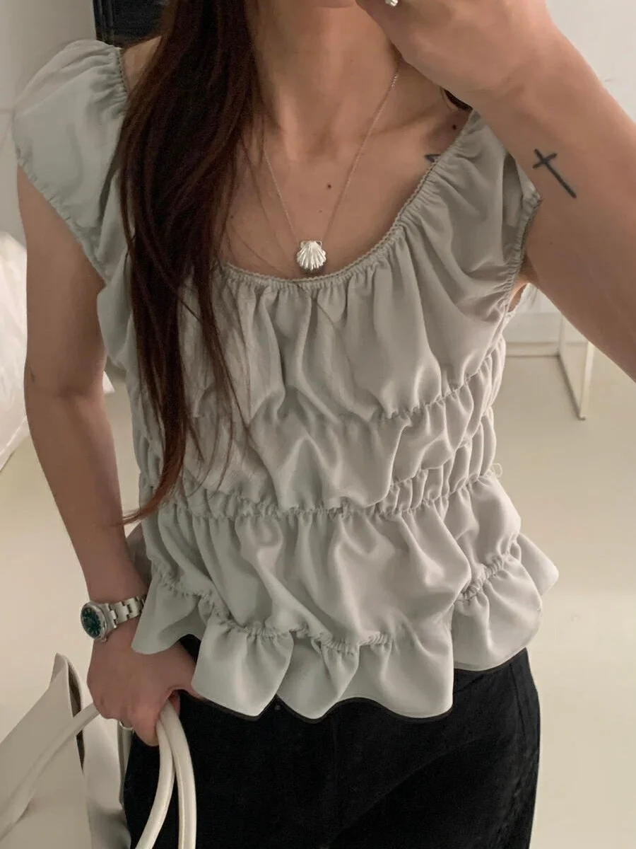 Csa Sem Mangas Chic para Mulheres, Moda com Gola Quadrada e Design Psado, Novo Estilo de Verão, Top F com Toque ...