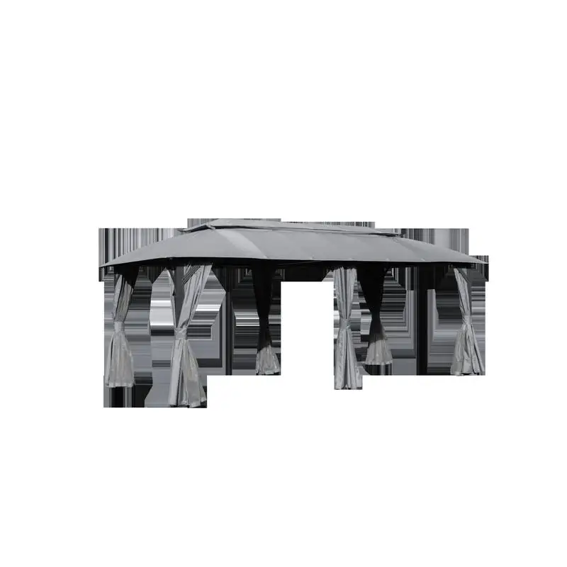 

Уличная беседка 10x20 футов с двойными крышками, конфиденциальными шторами, москитной сеткой, прочным навесом с металлическим каркасом для патио,