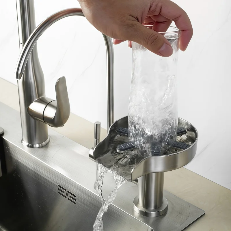 Creative Single-Hole Water Purifier Faucet with Cup Washer, 304 Stainless Steel Single Cold Water Kitchen Sink Faucet