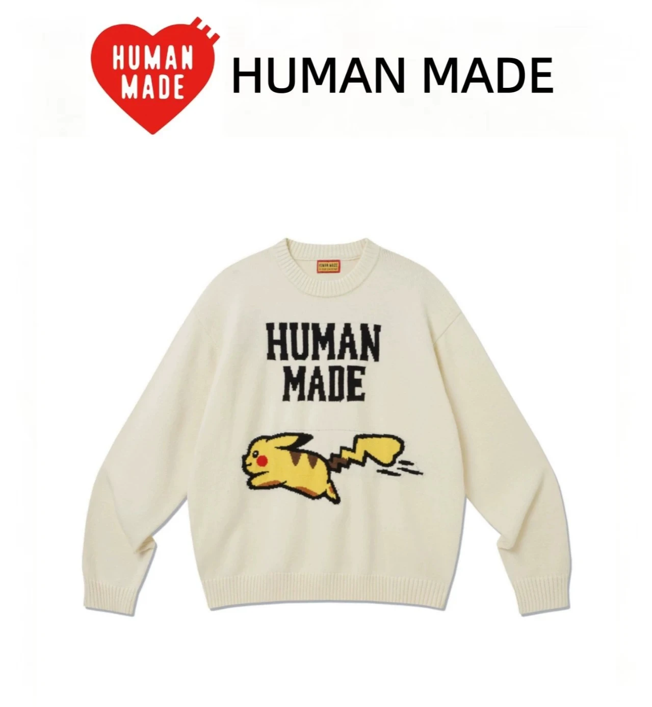 HUMAN MADE POKEMON MADE Pikachu Knit Sweater Jacquard Crew Neck Loose Fit Unisex