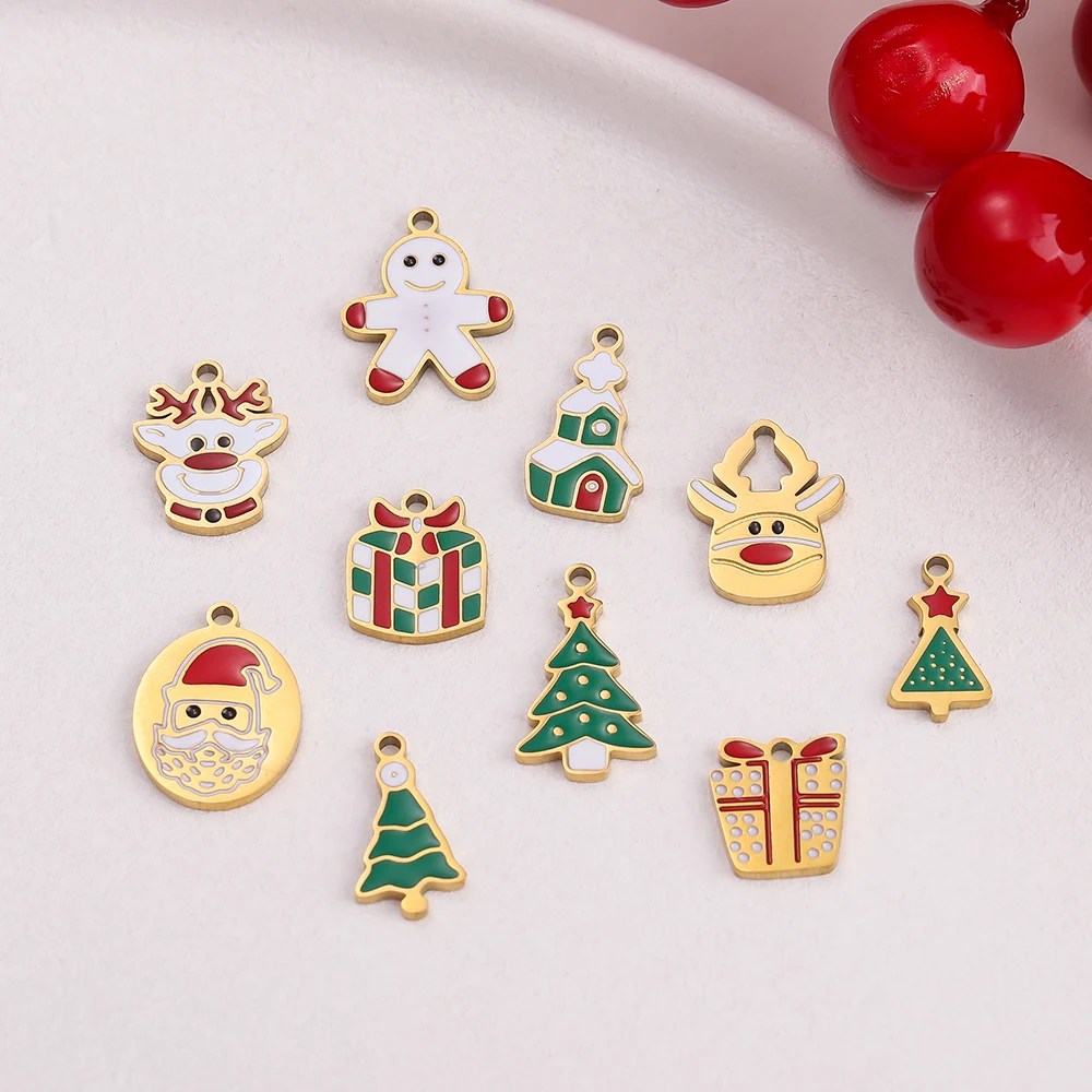 1 قطعة/الوحدة الفولاذ المقاوم للصدأ الكرتون عيد الميلاد الجوارب ثلج سانتا سحر المعلقات DIY بها بنفسك مجوهرات الأزياء صنع الملحقات