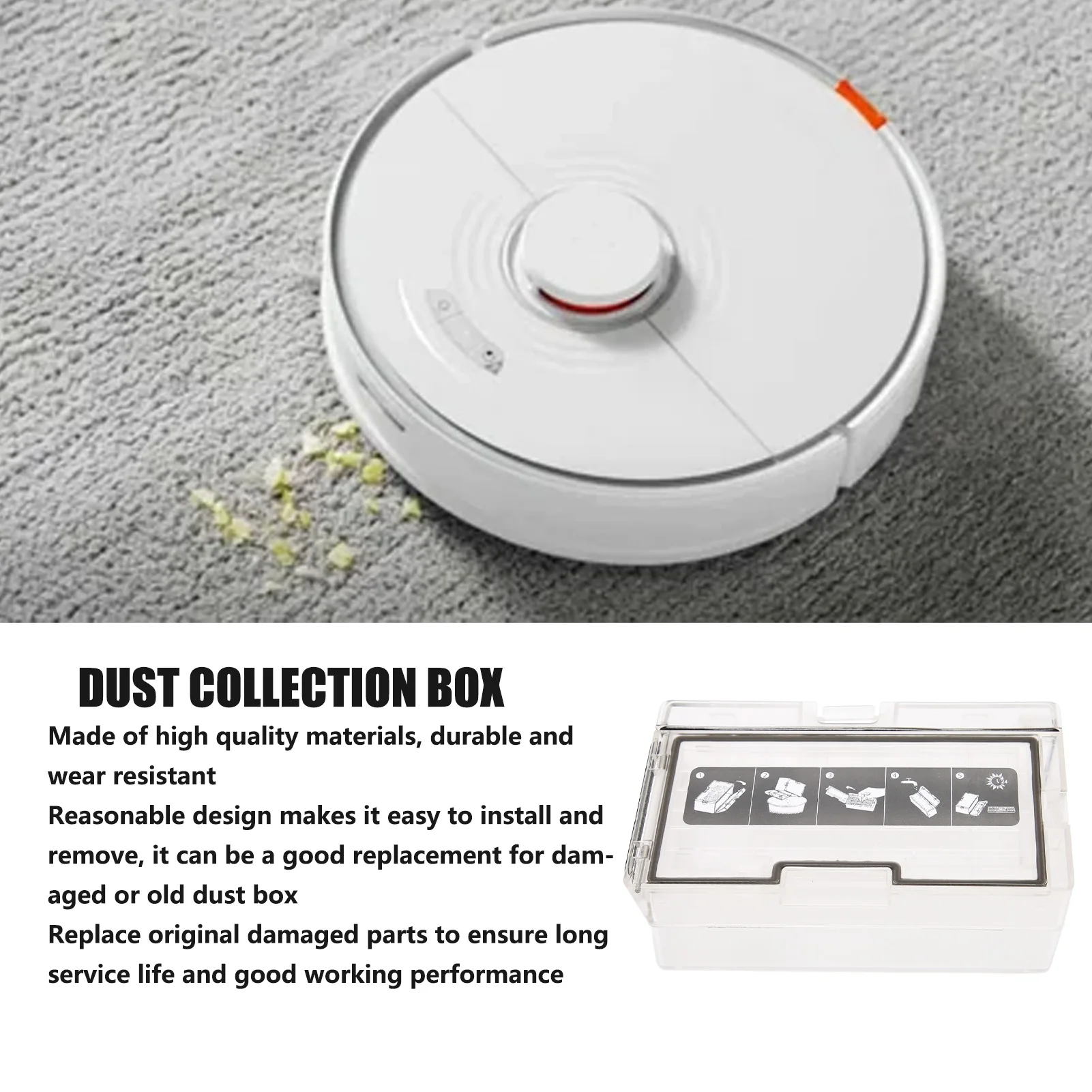 Dust Collection Box Replacement Accessories Wear Resistant Easy Installation Sweeper Dust Box  for Floor Cleaning Robot