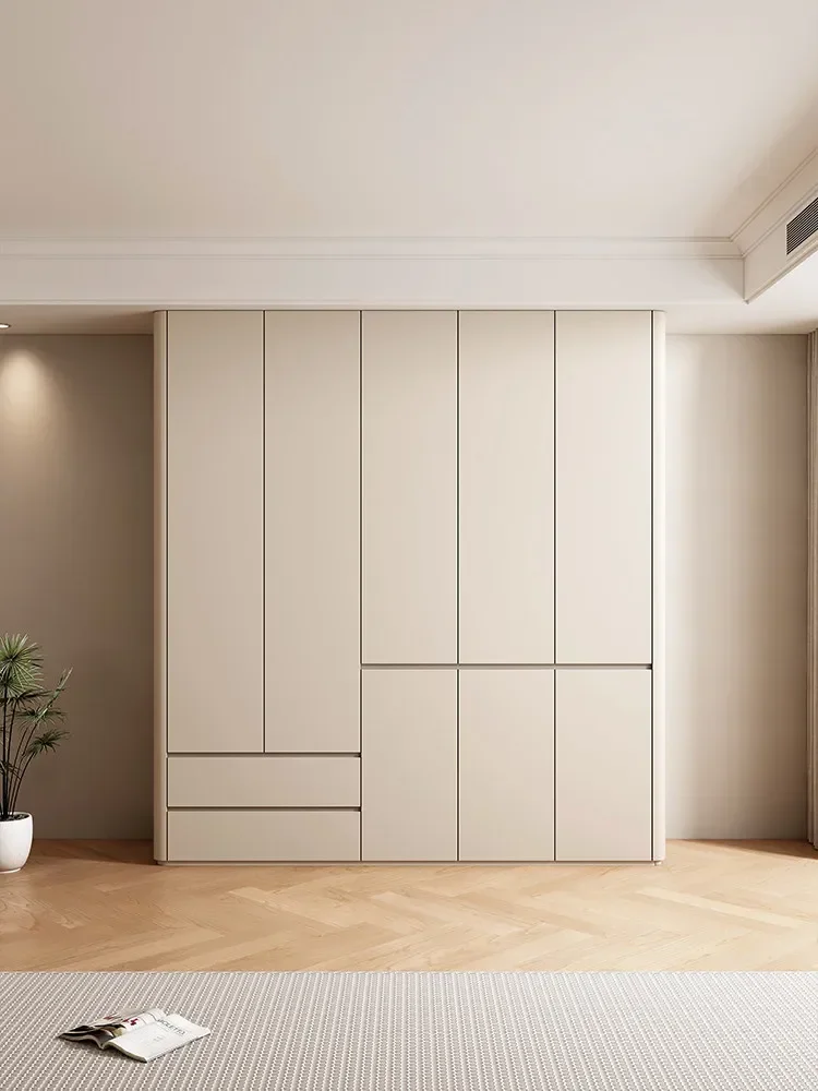 Household Bedroom Large Wardrobe Segmented Cabinet Door To Top Rounded Corner Solid Wood Wardrobe
