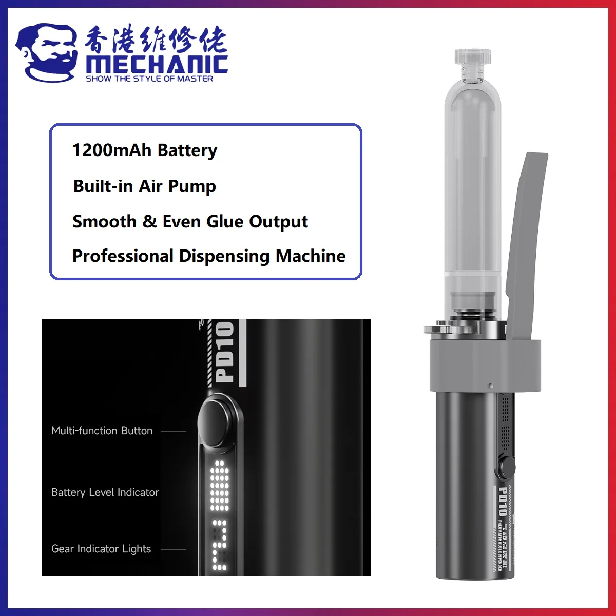 

MECHANIC PD10 Пневматический дозатор клея Встроенный аккумулятор 1200 мАч Автоматический воздушный насос против протечек Инструмент для прецизионного дозирования и ремонта