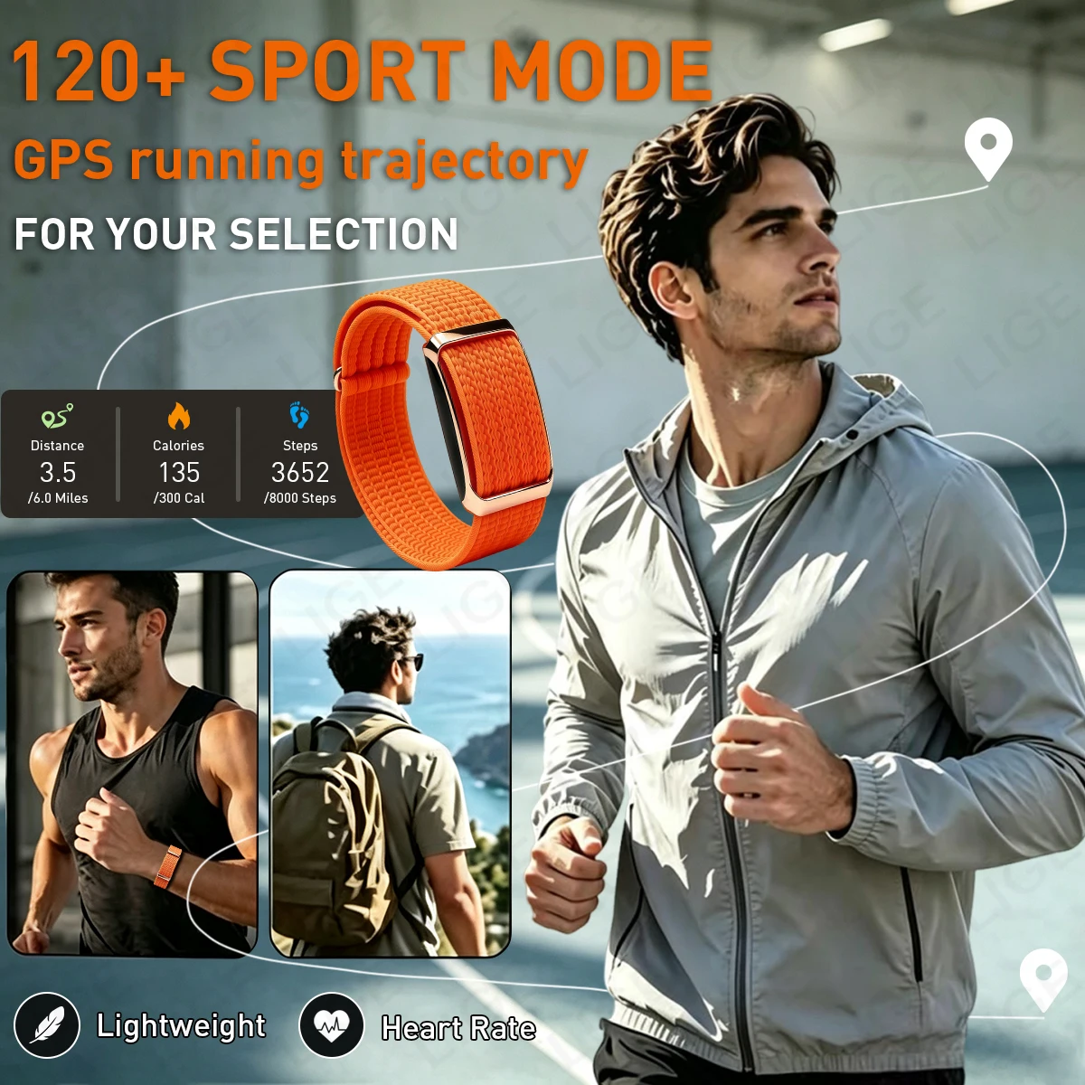 LIGE Fitness Smart Bracelet GPS Sports Band Men Women Smartwatch Heart Rate Health Monitor Waterproof Multifunction Watches