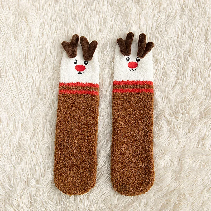 3 Styles Women Christmas Socks Reindeer/ Snowman/Santa Claus Winter Soft Warm Coral Fleece Stocking Best New Year Gift for Kids