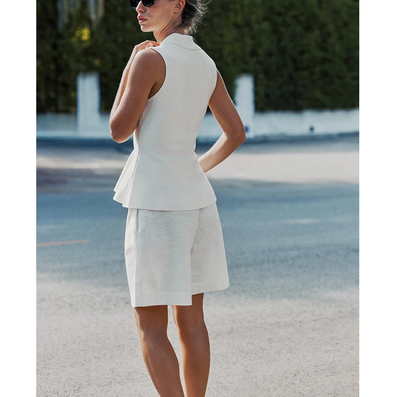 Novedad de verano, falda acampanada con cuello Svel para mujer, chaleco tejido, Top de fibra de poliéster 00% Color puro para ir al trabajo