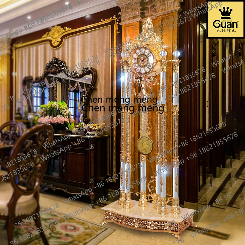 

X Living room floor-to-ceiling European standing clock Golden crystal floor-to-ceiling living room Villa standing clock
