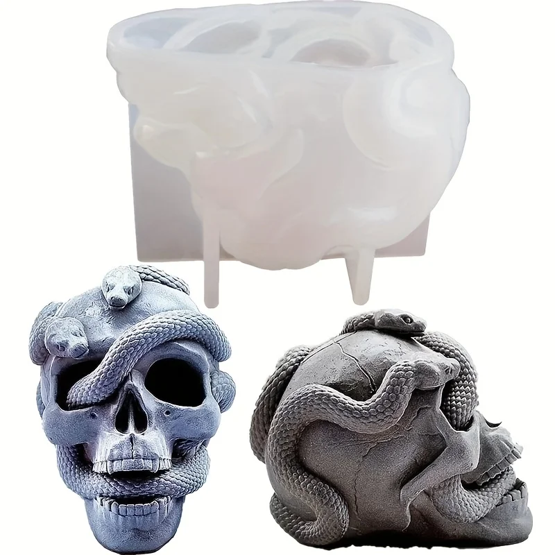 1/2 Stück Halloween Totenkopf und Schlangenkopf Kerzenform aus Silikon, Gießform für Epoxidharz und Gips, Heimdekorationswerkzeuge, Harzform