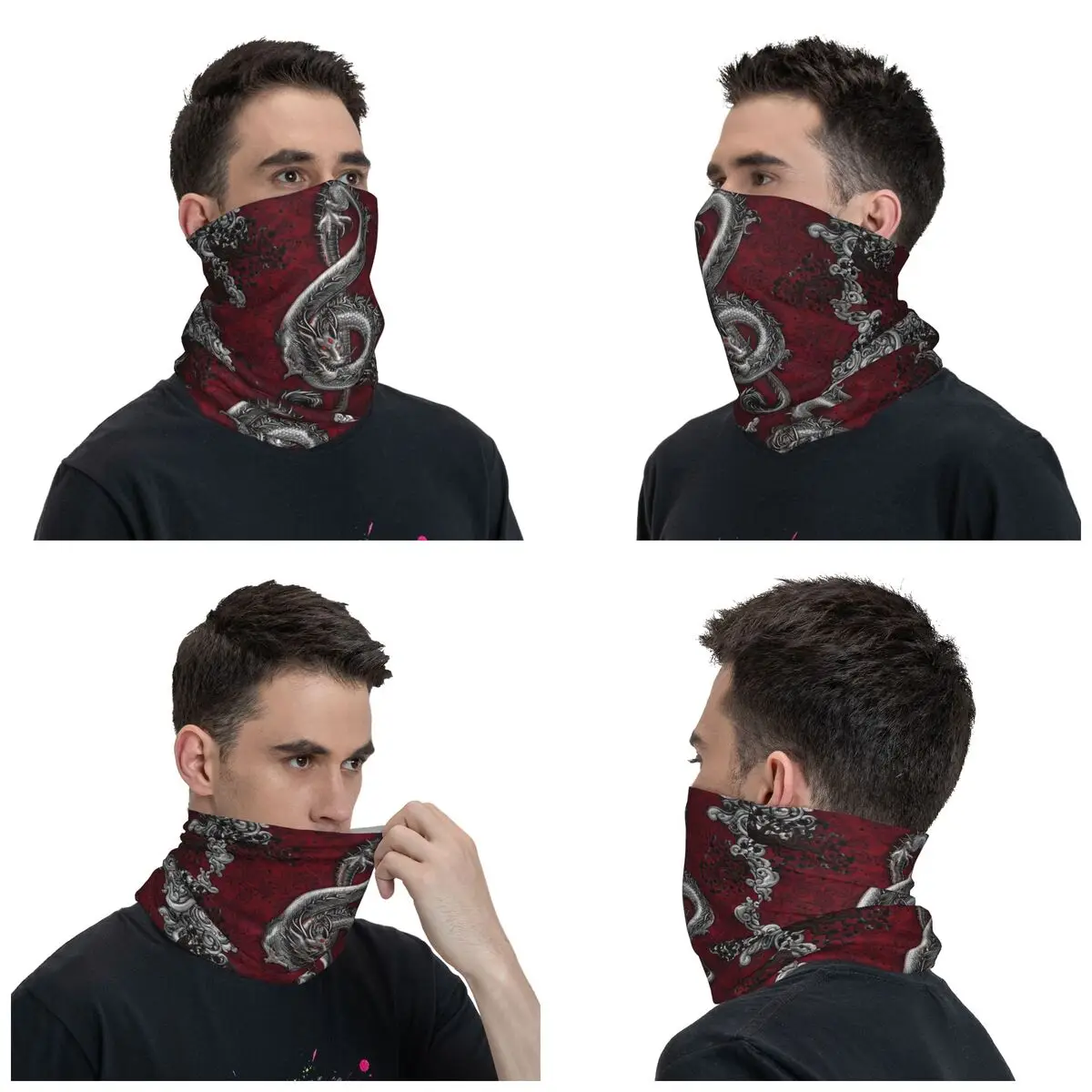 Music Dragon Gothic Pattern Bandana Neck Gaiter for Ski Hunting Men Women Wrap Scarf Chinese Asian Style Balaclava Warmer