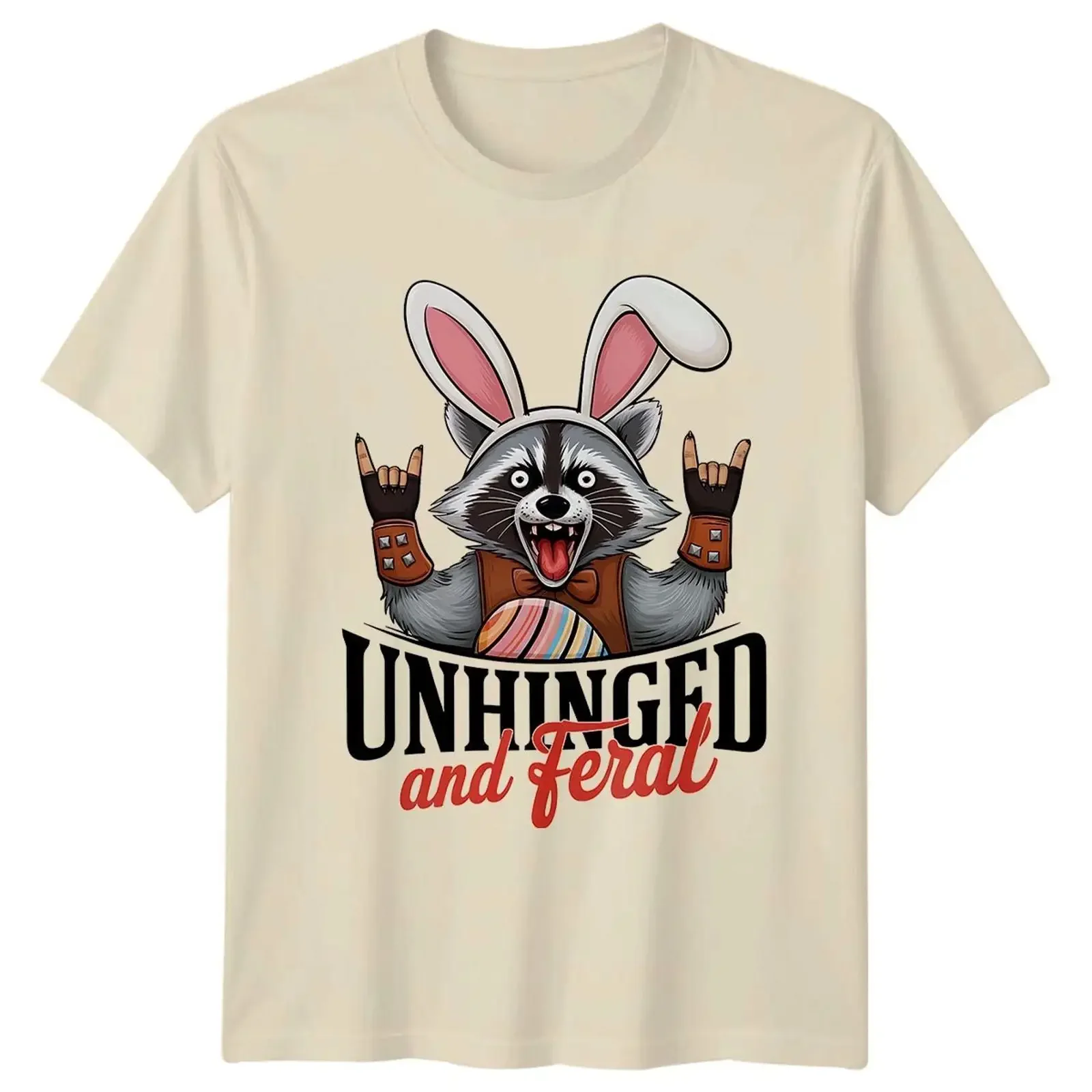 Unhinged And Feral Raccoon Bunny Easter T Shirt Sarcastic vintage Washed Top For Everyday Wear Soft homme Stretched streetwear