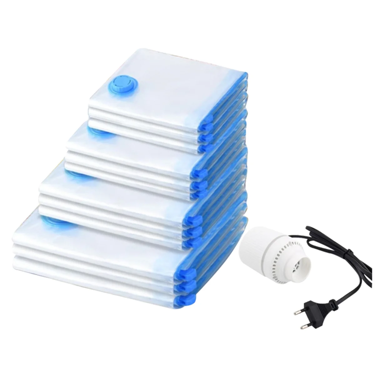 12PCS Travel Vacuum Storage Bags with Electric Pump Vacuum Seal Bags for Luggage Space Saver Bags for Clothes EU Plug