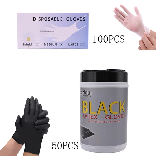 Imagen 1 del producto Guantes de látex desechables para uso General, guantes de goma gruesos para peluquería, herramientas de estilismo de salón, 50/100 piezas