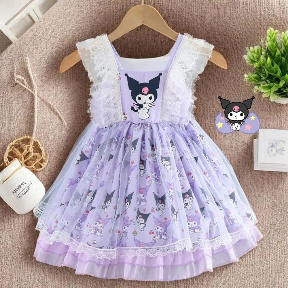 

Sanrios Kawaii Kuromi Girl Lolita Summer Princess Dress My Melody Cute Outdoors Princess Fashion Puffy Skirt Children Dress Gift