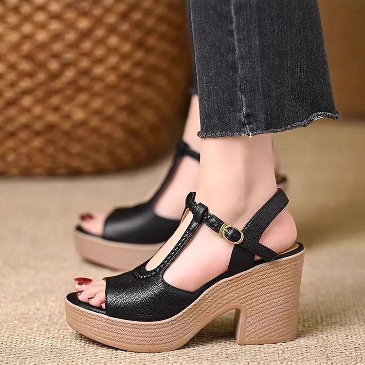 

Sandals 2026 summer high heels with exposed toes waterproof platform Roman shoes for women