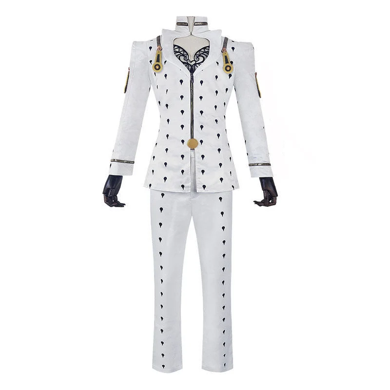 

2025 Anime Slim White Uniform Halloween Outfits With Wig Bruno Buccellati Cosplay JoJos Bizarre Adventure Golden Wind Costume