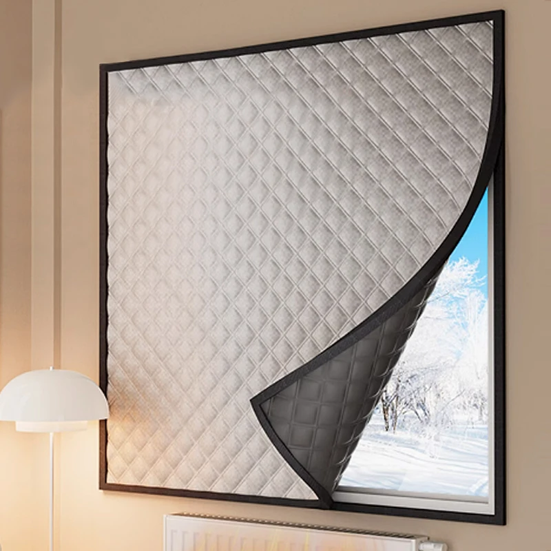 Black Winter Warm Curtain, Non Perforated Windproof and Cold Proof Curtain, Heat-Insulating and Soundproof Sunshade Curtain