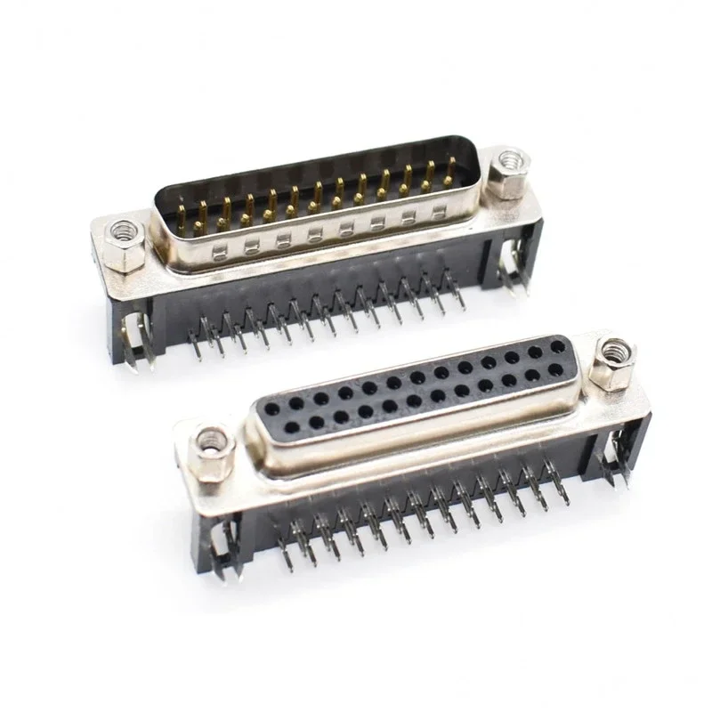 2PCS DB25 Female Male PCB Mount D-Sub 25 pin PCB Connector RS232 Connector 90-degree bent needle DR25 New Hot