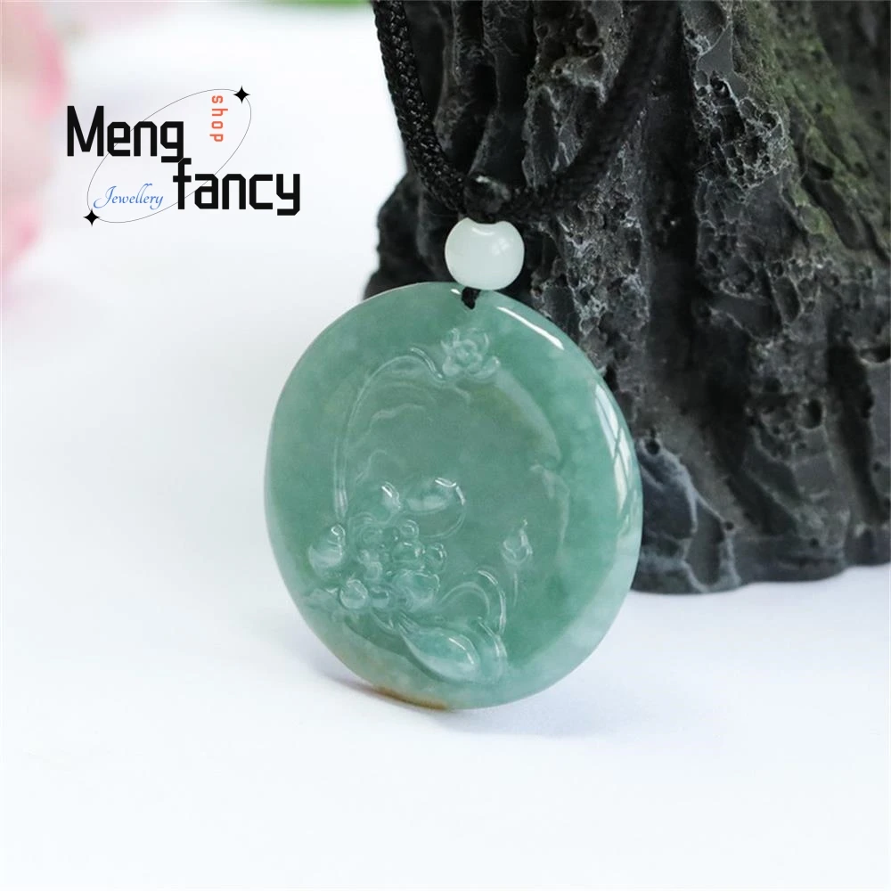 Natural Jadeite Ice Blue Water Lotus Flower Pendant Exquisite Elegant Charm High-grade Luxury Quality Fine Jewelry Holiday Gifts