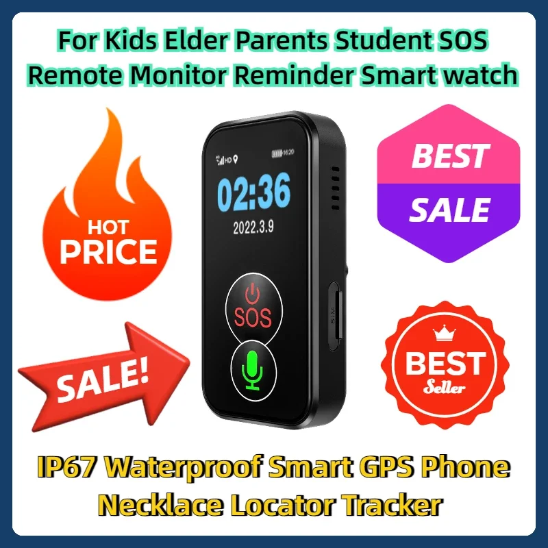 

For Kids Elder Parents Student SOS Remote Monitor Reminder Smartwatch IP67 Waterproof Smart GPS Phone Necklace Locator Tracker