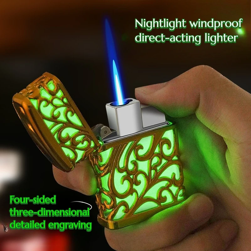 

NEW Luminous Neon Light Directly Shines Tang-style Floral-patterned Lighter Classic Retro Inflatable Cigarette Accessories