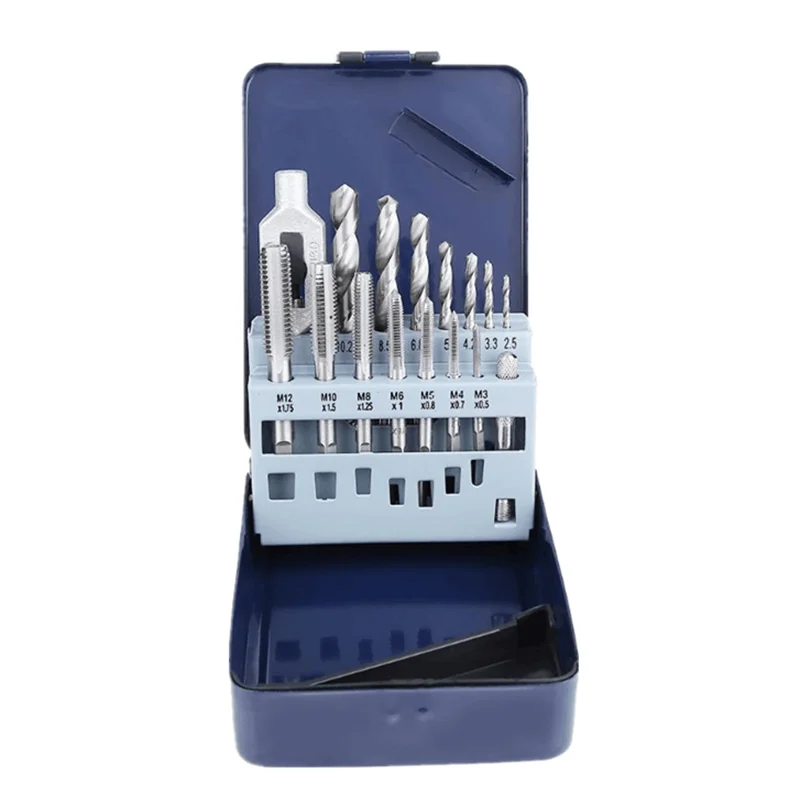 15Pcs Alloy Steel Tap Wrench Screw Taps Twist Drill Bit Set Metal Processing Tools Tap Wrench