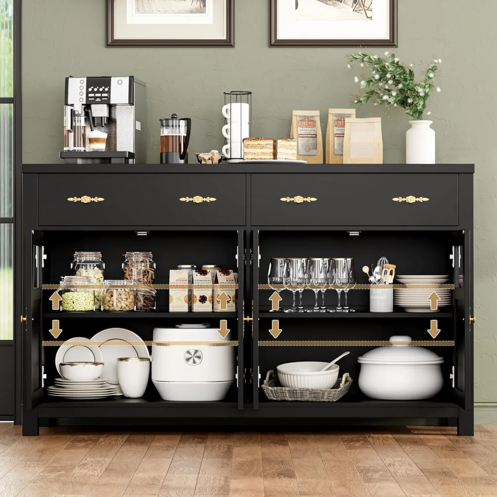 Sideboard Buffet Cabinet with Storage,  2 Drawers and 4 Doors, Maximize Storage Space, Built To Last, Cabinet for Dishe