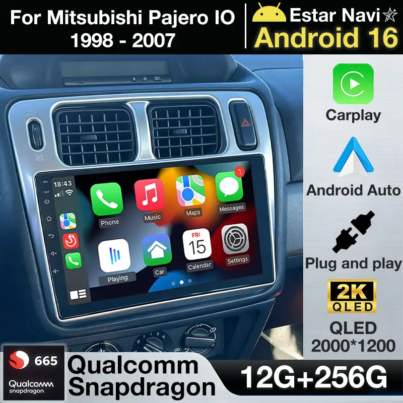 Android 16 Car Radio For Mitsubishi Pajero IO 1998 - 2007 Wireless Carplay Auto QLED GPS Multimedia Player Navi Head Unit Stereo