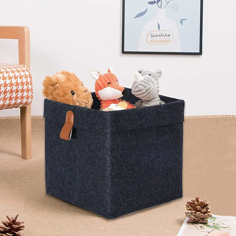 

Fabric Felt Storage Basket Cloth Storage Bin Collapsible Organizer with Handle for Cloth Toys Fordable Bedroom Playroom Office