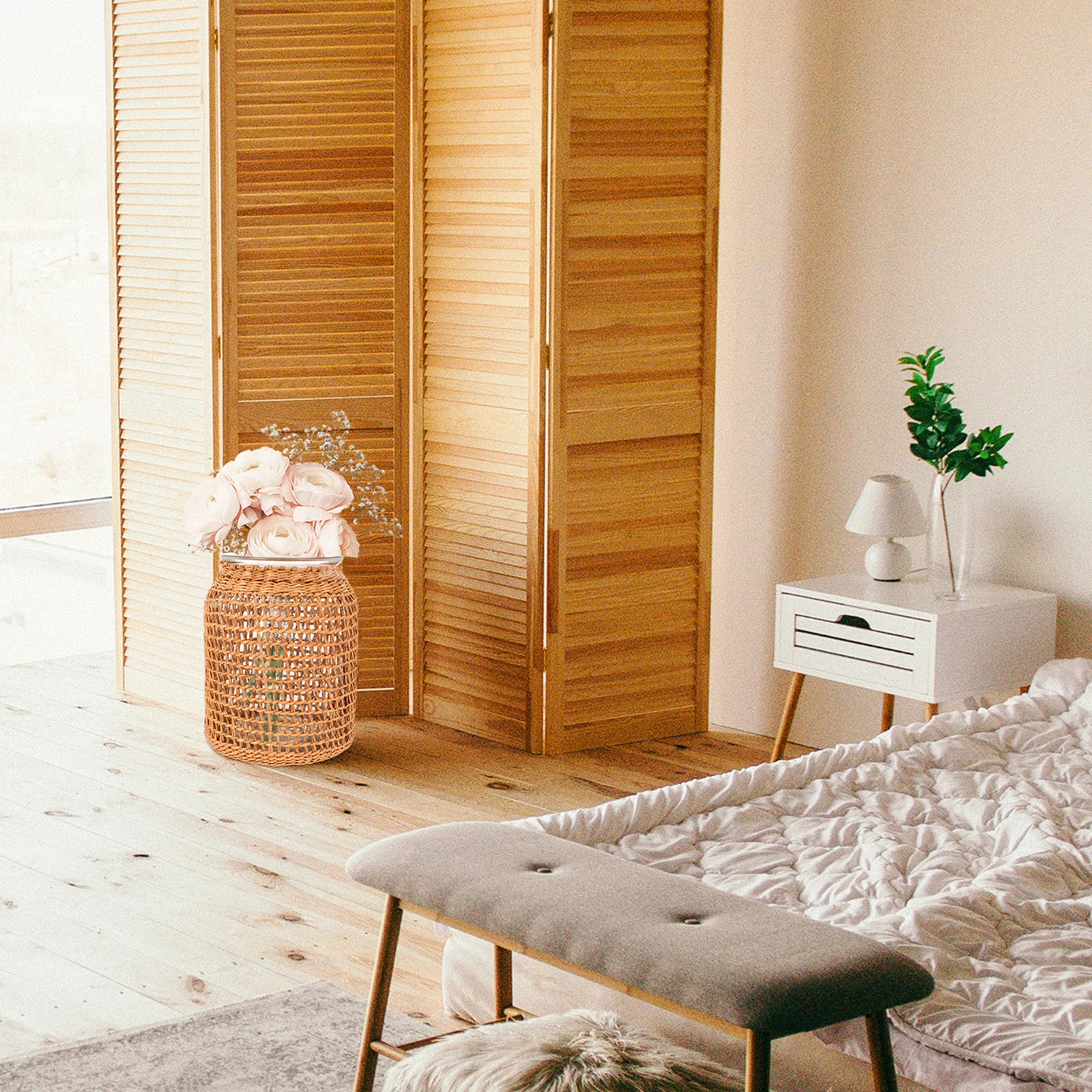 

1pc Grass Woven Flower Vase Premium Plant Vessel For Dried Flowers Hydroponic Arrangement Desktop Ornament Home Decor